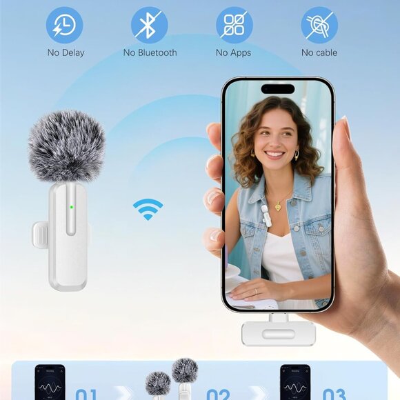 NEW 2pc Pack Wireless Mini Microphone for iPhone - Picture 7 of 14